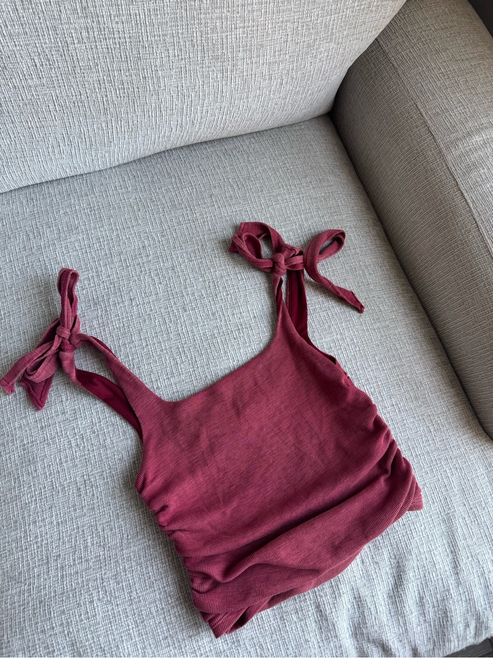 Free People Ribbed Tie-Shoulder Crop Tank - Burgundy